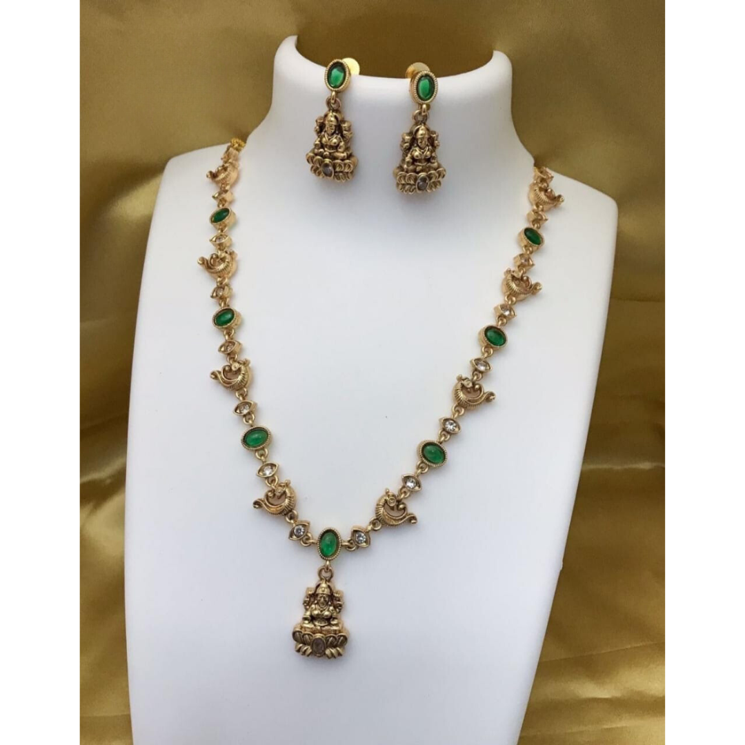 Temple Jewellery Set with Earing in Emerald