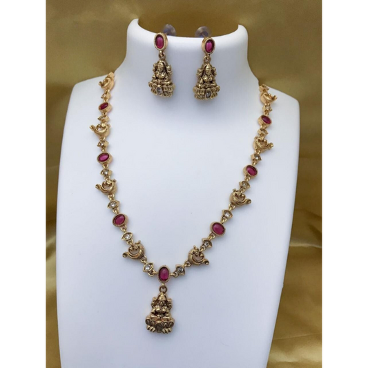 Temple Jewellery Set with Earing in Ruby