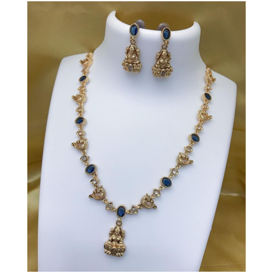 Temple Jewellery Set with Earing in Indigo