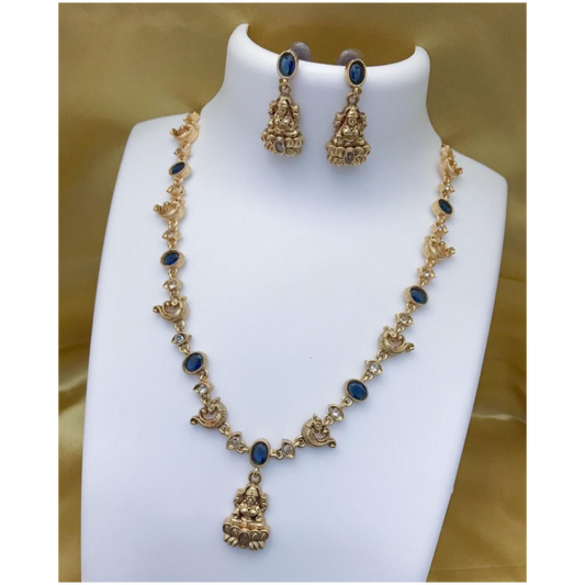 Temple Jewellery Set with Earing in Indigo