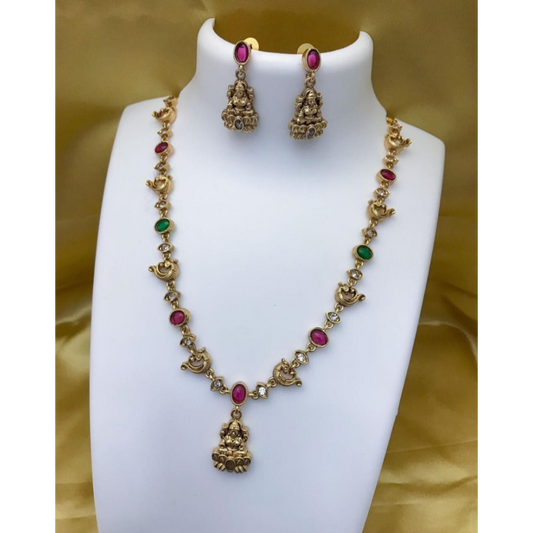 Temple Jewellery Set with Earing in Ruby & Emerald