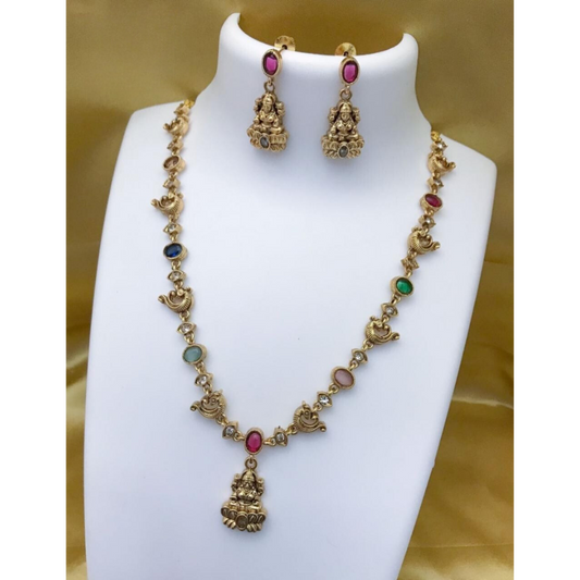 Colourful Temple Jewellery Set with Earing