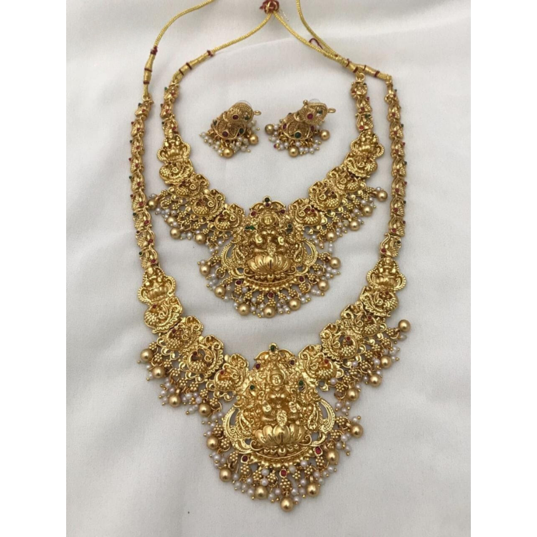 Gold Elegant Temple Bridal Jewellery Set SNK038