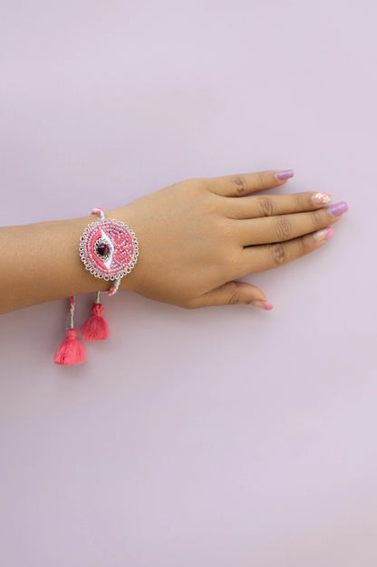 Bhabhi Pink EVIL EYE Beaded LUMBA Rakhi