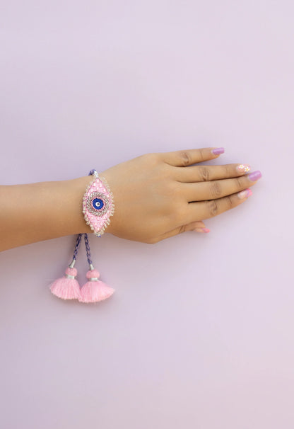 Blue Pink EVIL Eye Beaded LUMBA Rakhi