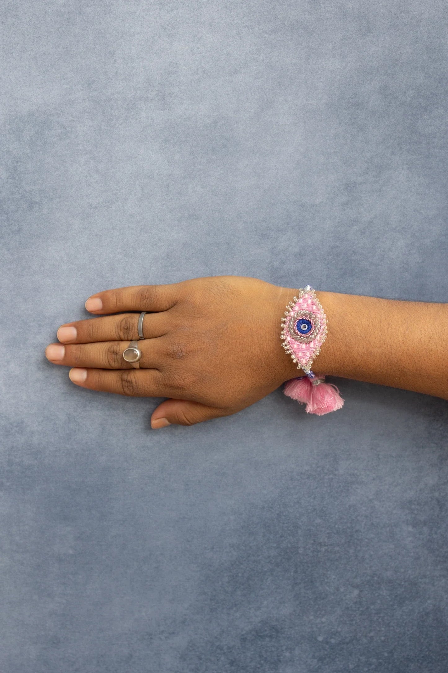 Pink blue  evil Eye Beaded Lumba Rakhi pair set