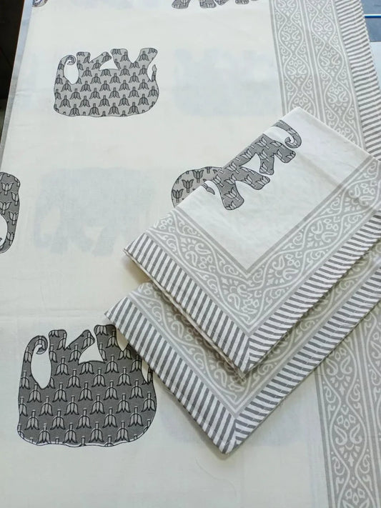 Grey King Size Bedsheet in Elephant Design