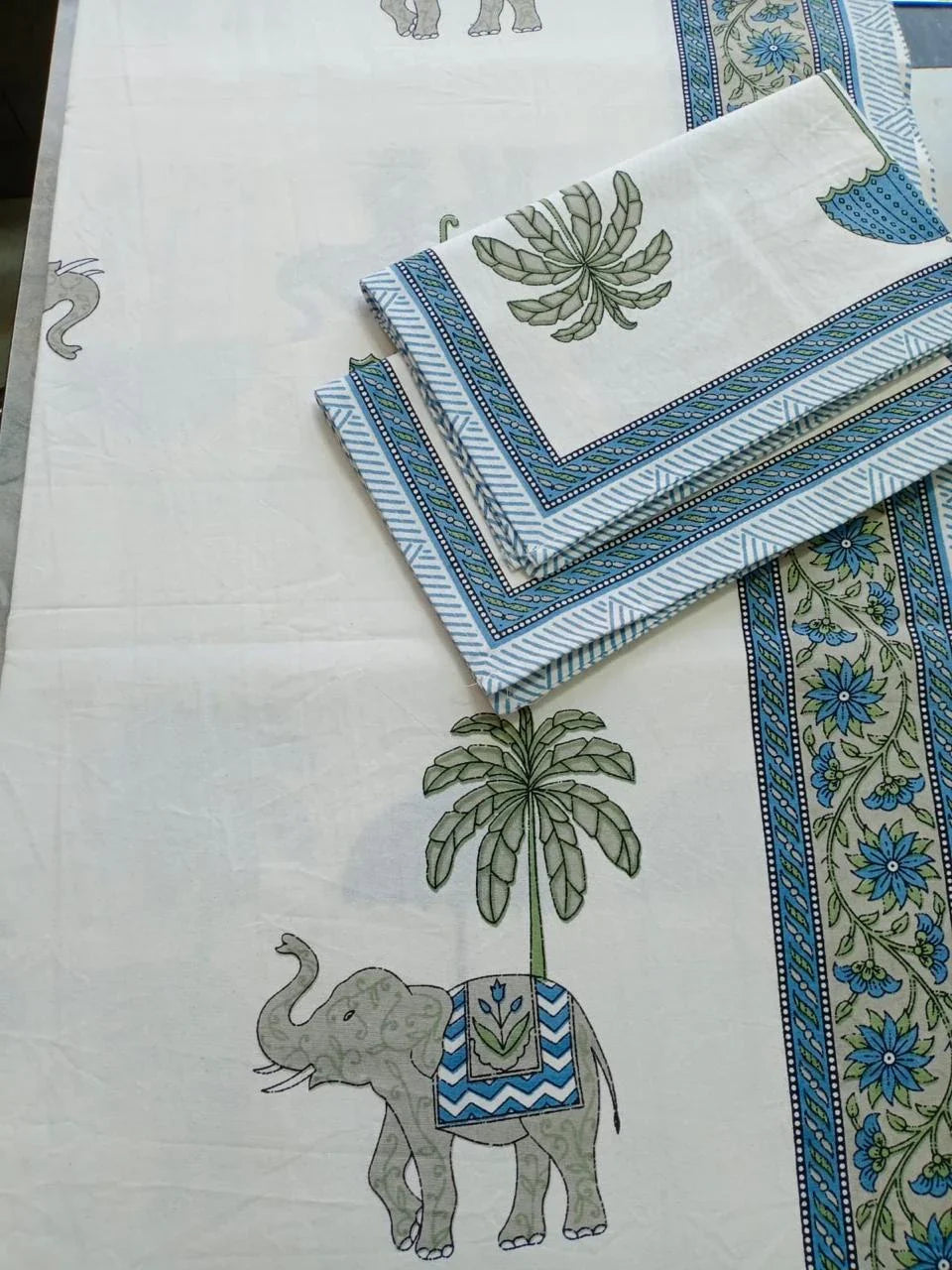 Blue Shade King Size Bedsheet in Elephant Design