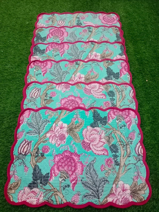 Designer Quilted Dinning Table Matts 6 piece set in Pink & Blue