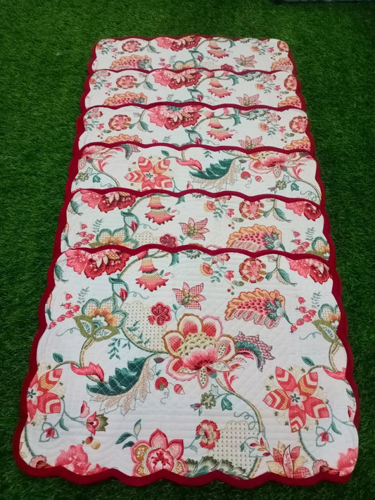 Beautiful Red with Flower Designer Quilted Dinning Table Matts 6 piece set