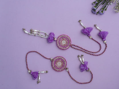 Violet Beaded Lumba Rakhi pair set