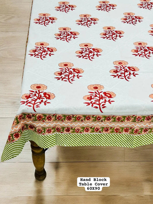 Florance Craft Maroon Flower Hand Block Printed Premium Dinning Table Cover For 6 Seater