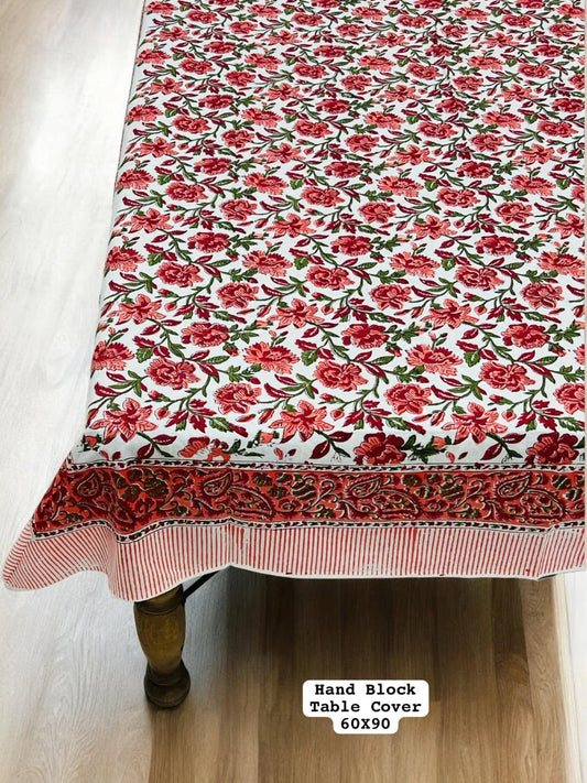 Hand Block Floral Printed Premium Dinning Table Cover For 6 Seater