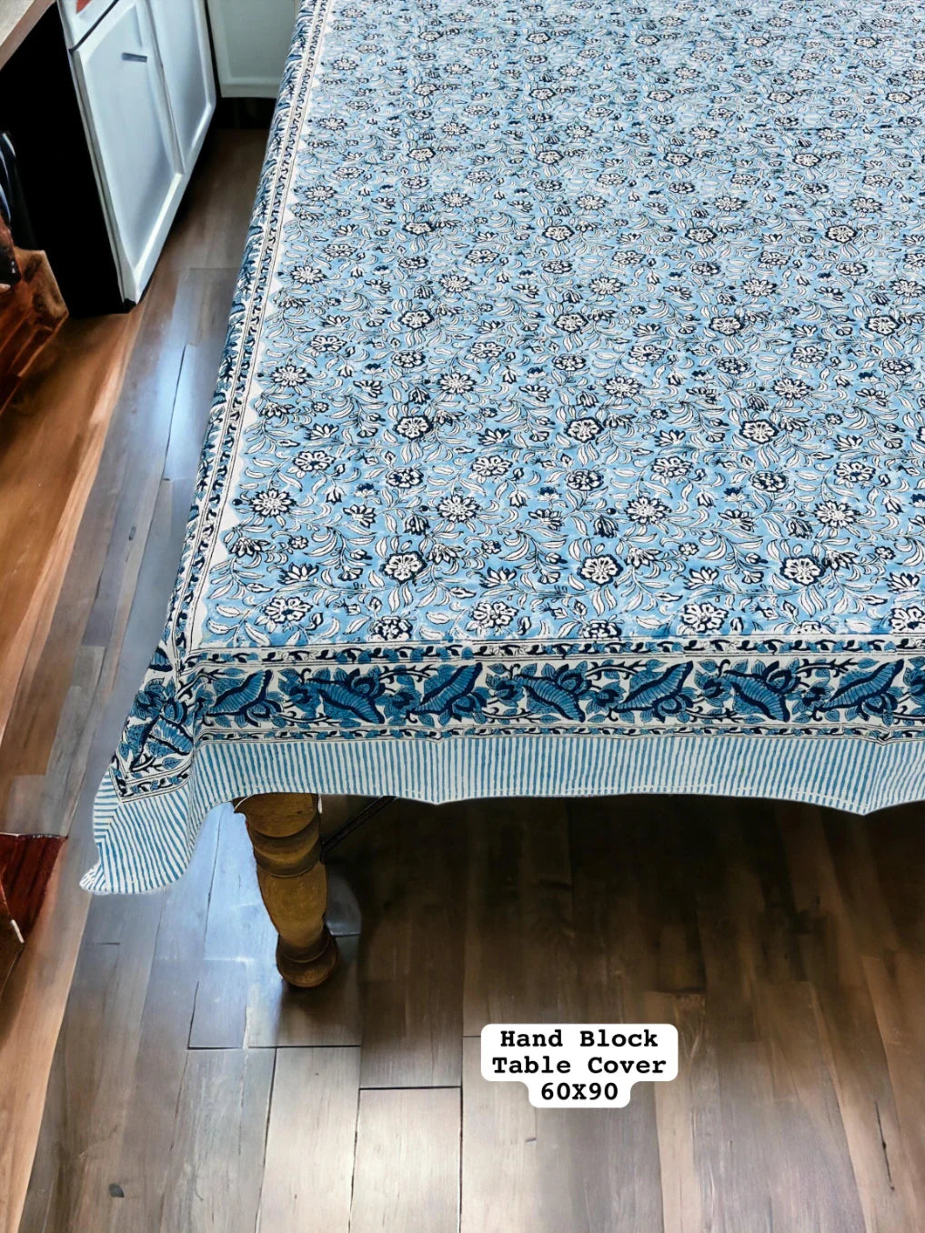 Blue Hand Block Printed Premium Dinning Table Cover For 6 Seater