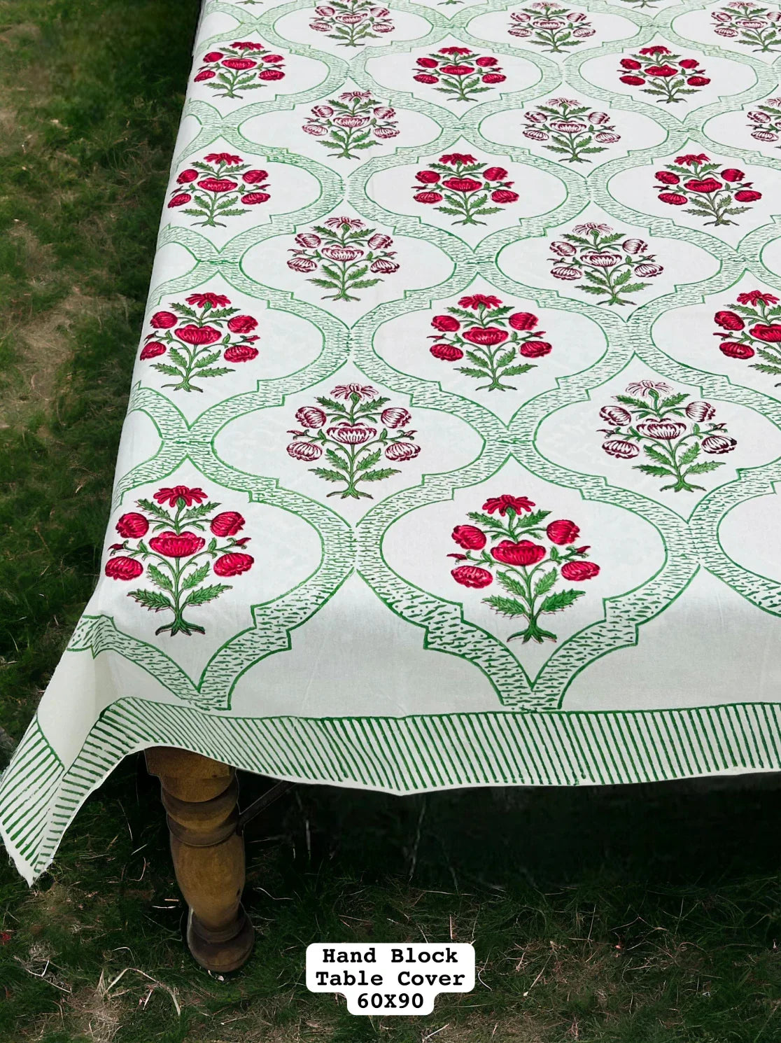 Fluorescent Hand Block Printed Premium Dinning Table Cover For 6 Seater