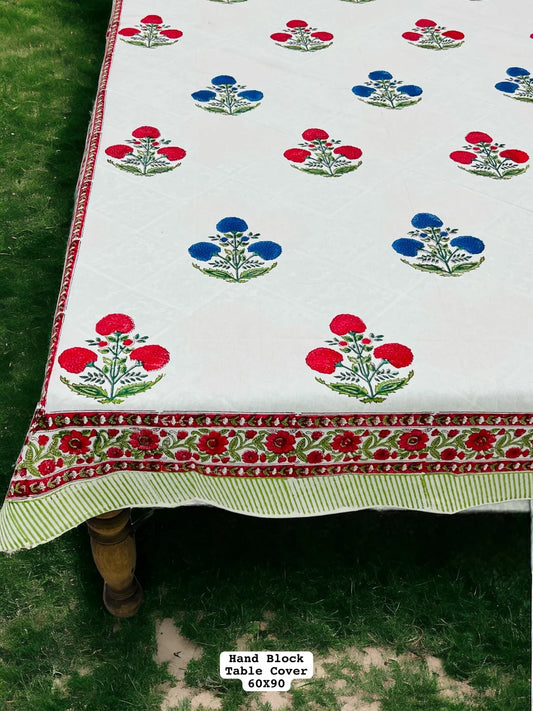 Beautiful Florista Hand Block Printed Premium Dinning Table Cover For 6 Seater