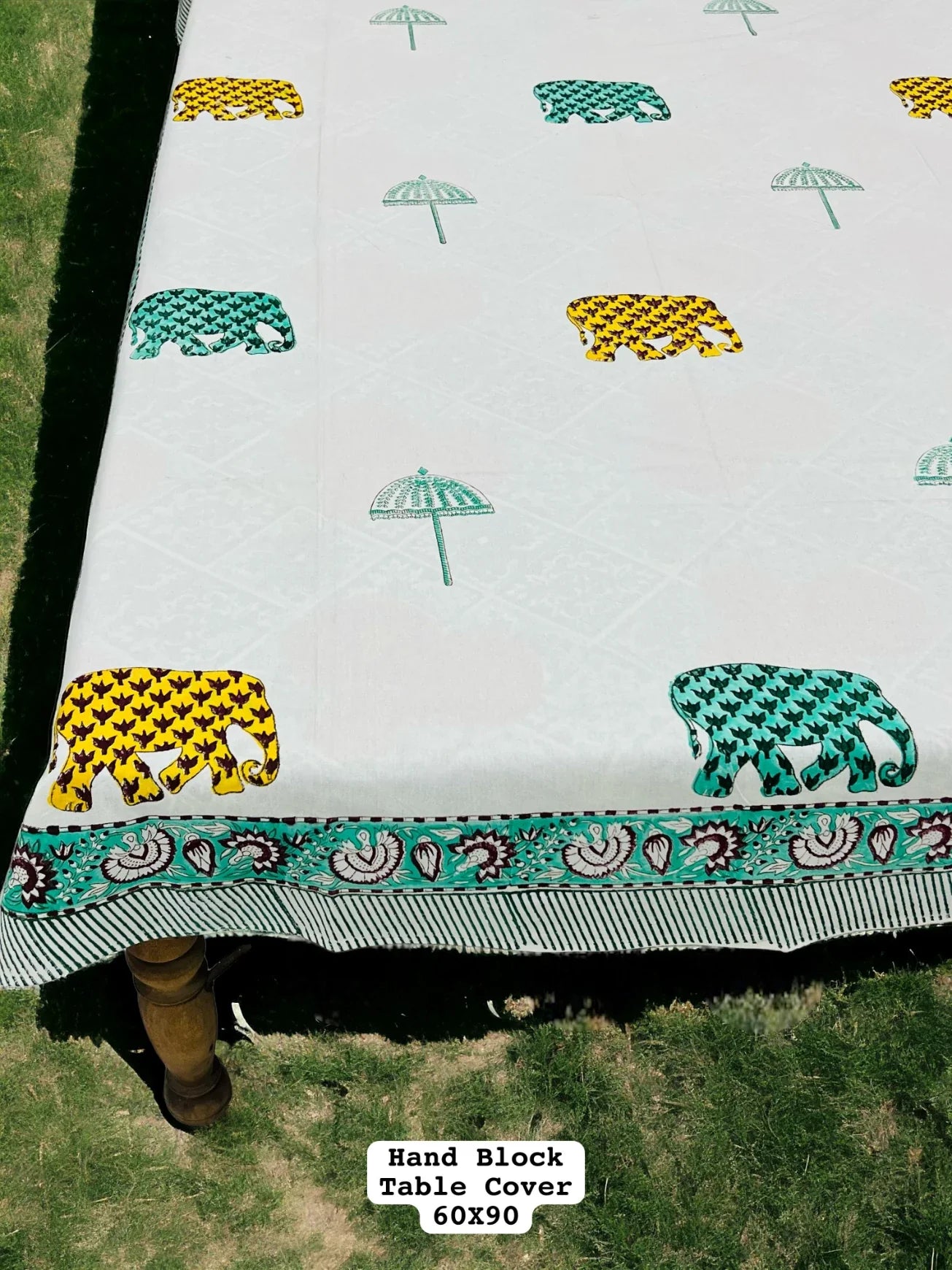 Giant Elephant Hand Block Printed Premium Dinning Table Cover For 6 Seater