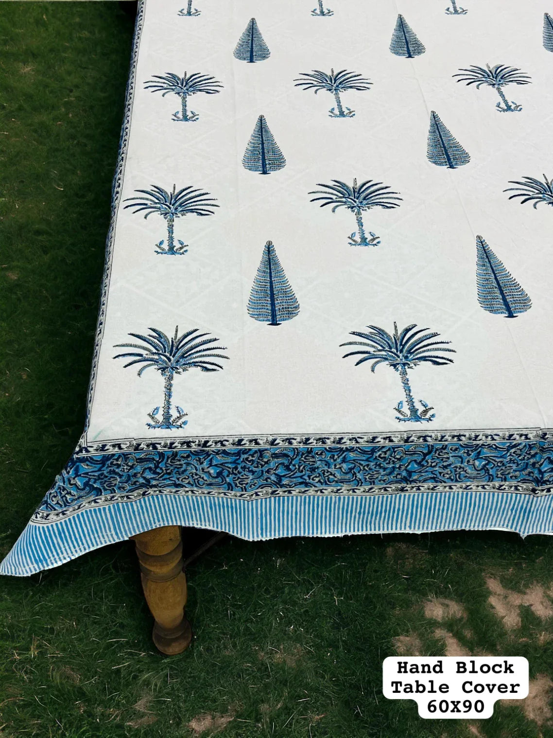 Mughal's Print Hand Block Printed Premium Dinning Table Cover For 6 Seater in Blue