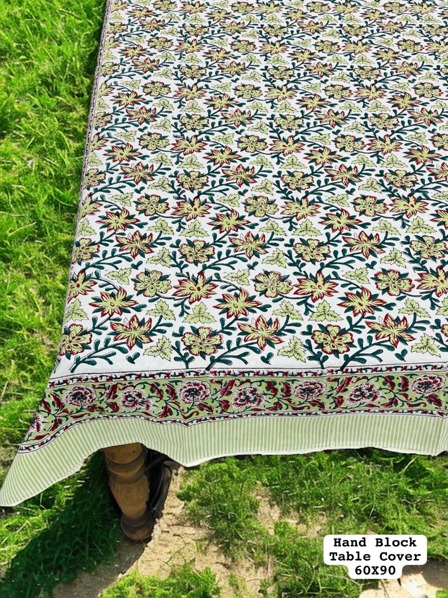 Hand Block Printed Premium Dinning Table Cover For 6 Seater in Jaal Print