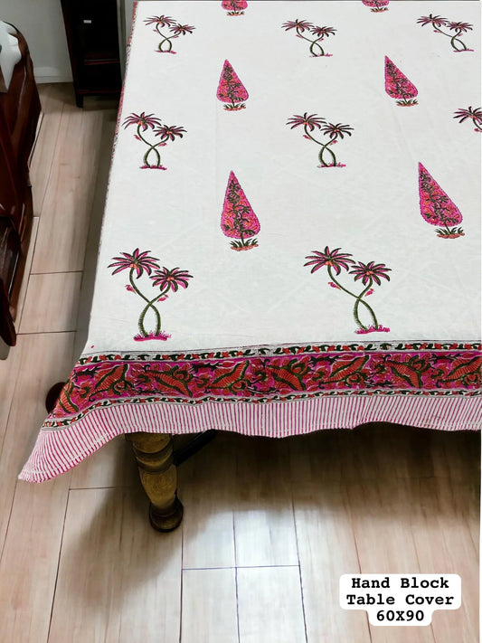 Mughal's Print wit beautiful Coconut Tree Hand Block Printed Premium Dinning Table Cover For 6 Seater in Blue