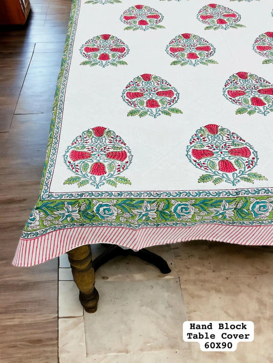 Florance Craft with Bell  Flower Hand Block Printed Premium Dinning Table Cover For 6 Seater