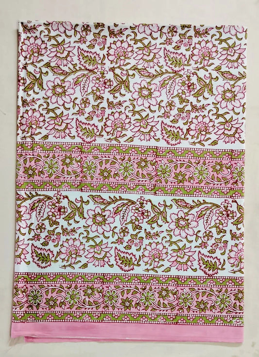 Floral Printed Sanganeri authentic handblock Table Covers Set for 6 Seater in Pink Shade in Jaal Pattern