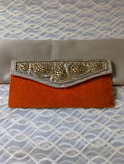 Handcradted Stone Work Orange Colour Valvet Envelope