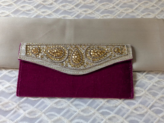 Handcradted Stone Work Maroon Colour Valvet Envelope