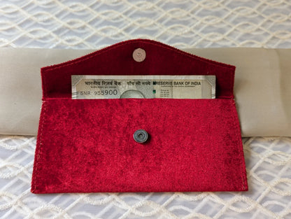 Handcradted Stone Work Red Colour Valvet Envelope