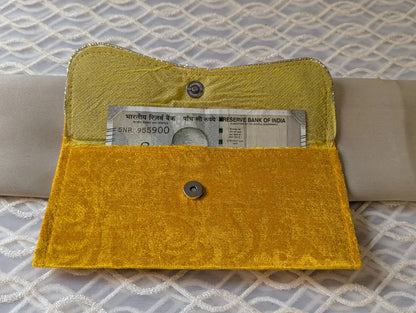 Handcradted Beautiful Peacock Work Yellow Colour Valvet Envelope