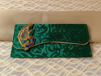 Handcradted Beautiful Peacock Work Green Colour Valvet Envelope