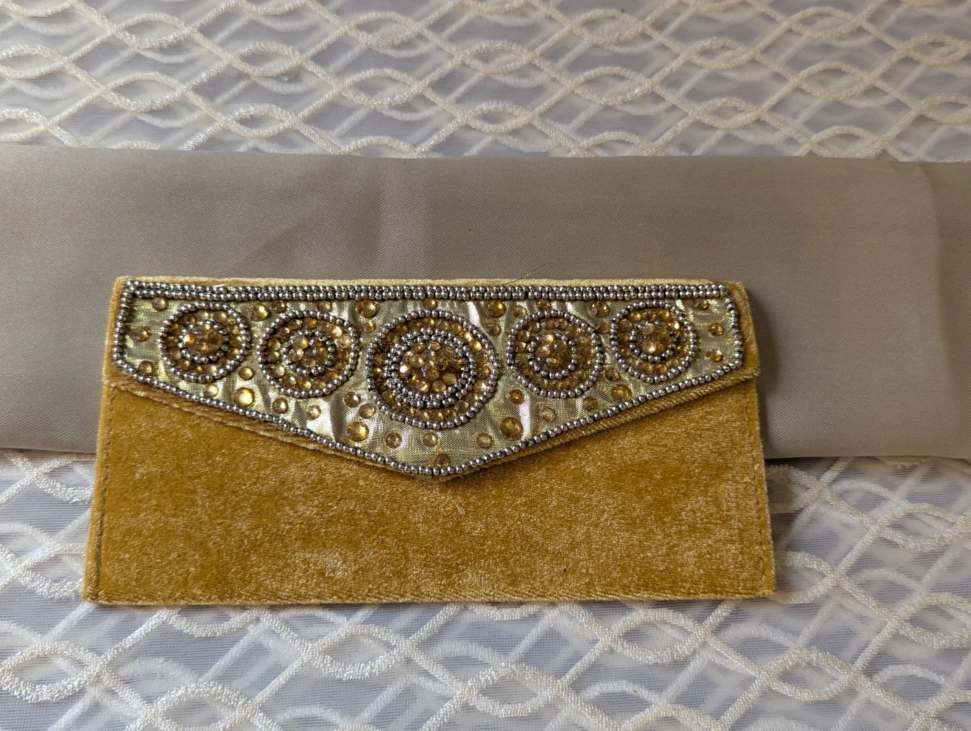 Handcradted Stone Work Yellow Colour Valvet Envelope