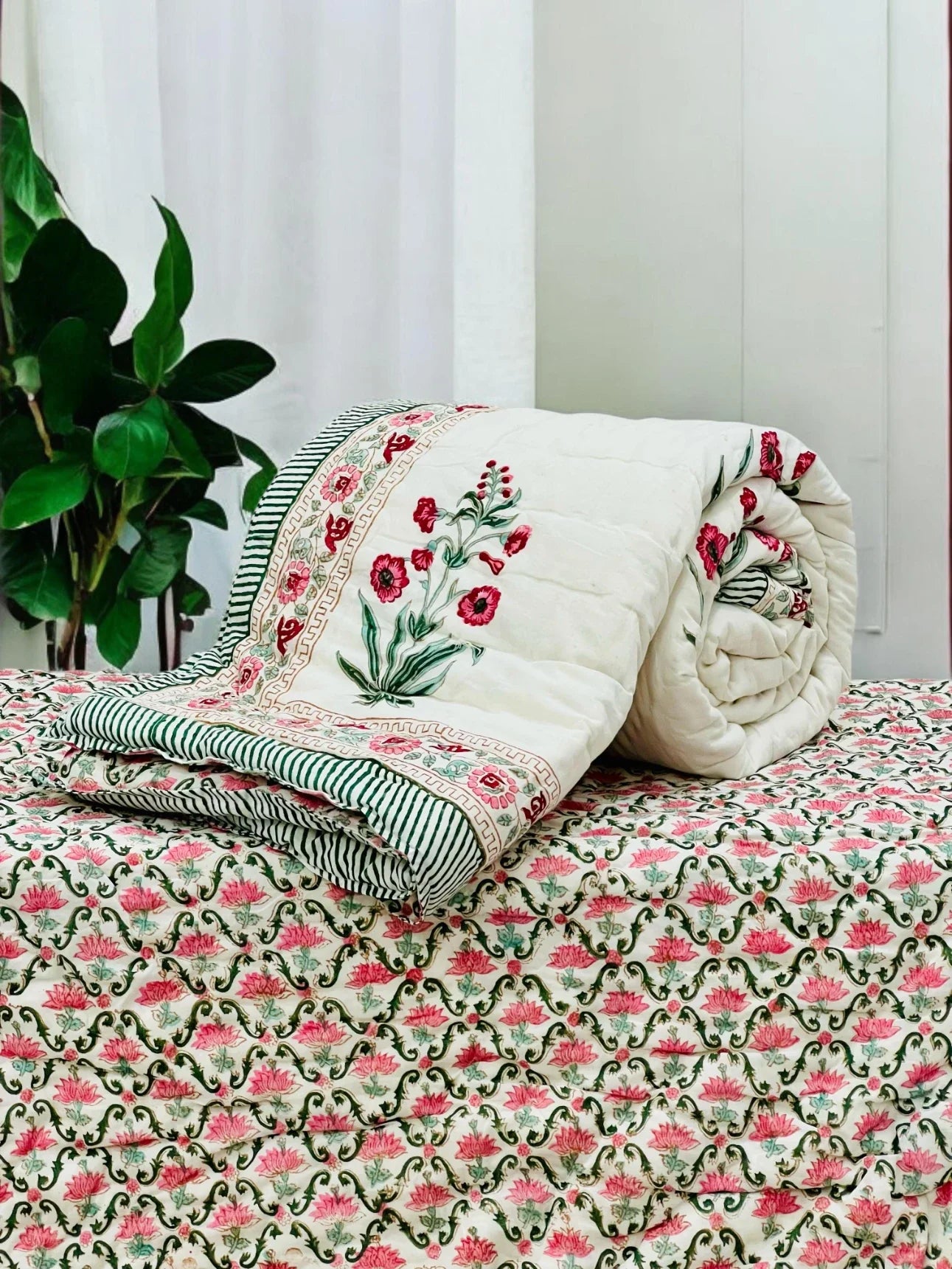 Reversible Single Bed Hand Quilt/Ac Comforter JH001