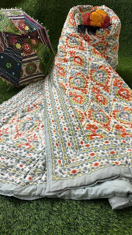 Orange & Grey Croma Razaai Double Bed Quilts/Cotton Comforter/ AC Comforters