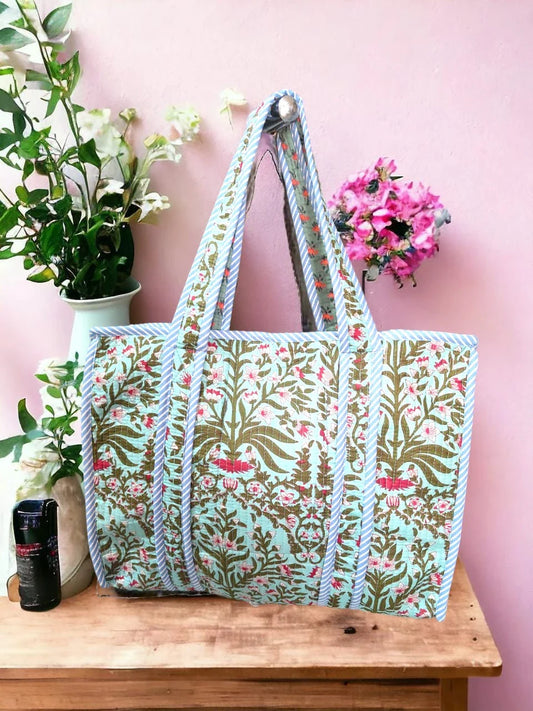 Vactor Print Handmade Quilted Tote Bag