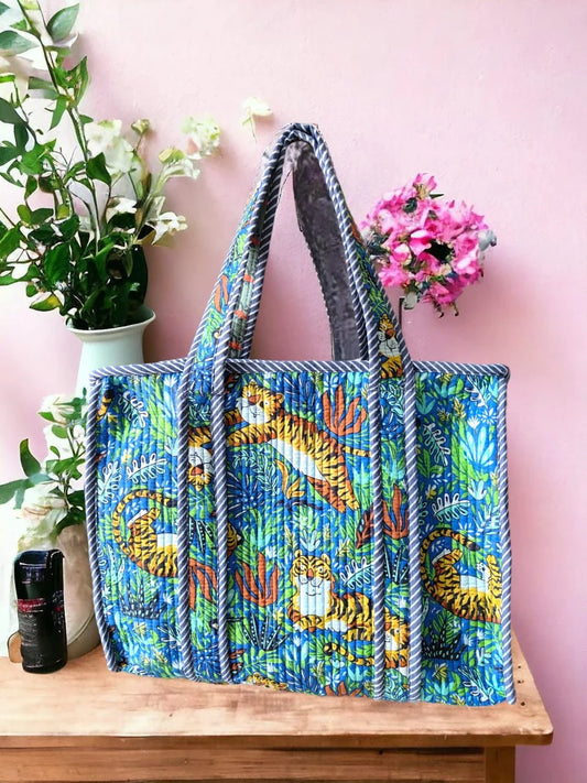 Handmade Quilted Tote Bag in Tiger Print