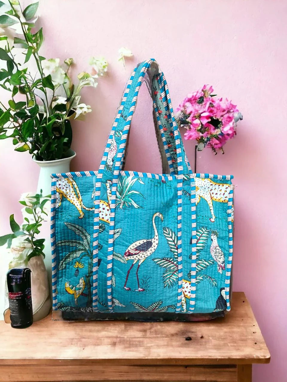 Handmade Quilted Tote Bag in Jungle theme