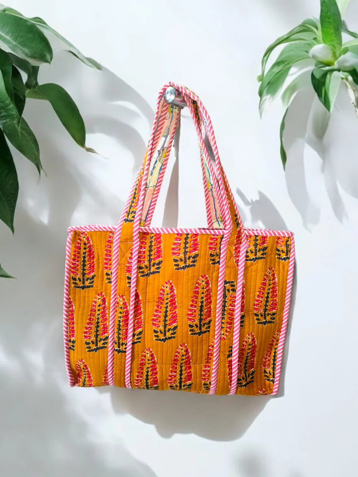 Mughal Print in Orange Handmade Quilted Tote Bag