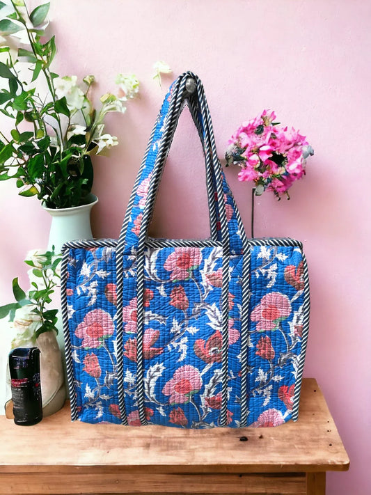 Handmade Quilted Tote Bag in Floral Print