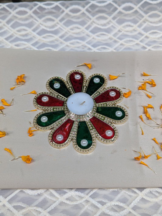 Flower Tea Light Candle Cum Rangoli