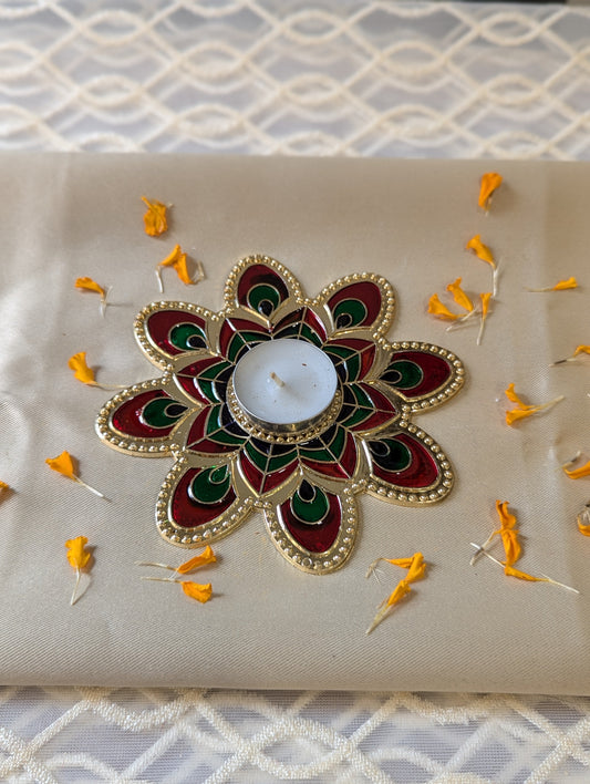 Beautiful Flower  Tea Light Candle Cum Rangoli