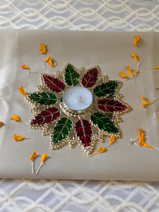 Leaf shape Tea Light Candle Cum Rangoli